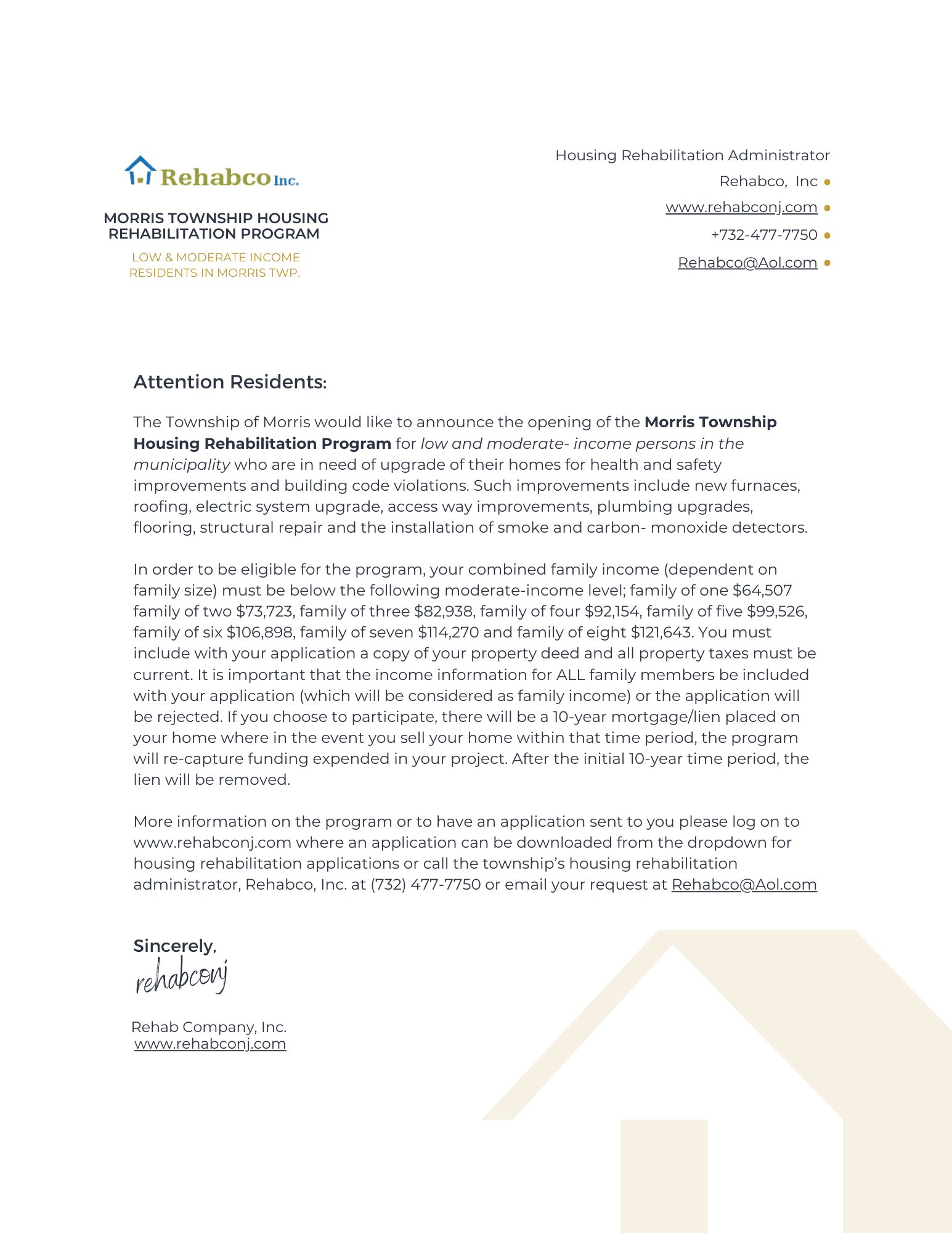 MORRIS TOWNSHIP HOUSING REHABILITATION PROGRAM